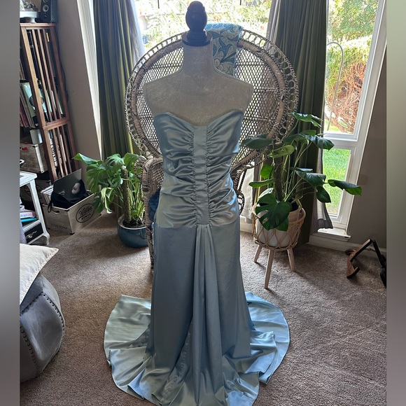 Vintage Jessica McClintock Pale Blue Strapless Gown Prom - Picture 15 of 16